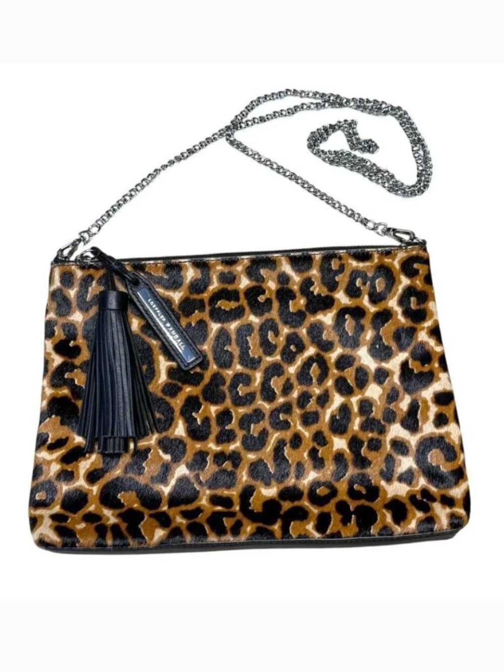 Loeffler Randall leopard print leather chain bag with tassel NEW